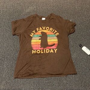 Port and Company Brown Holiday T-Shirt with Colorful Stripes